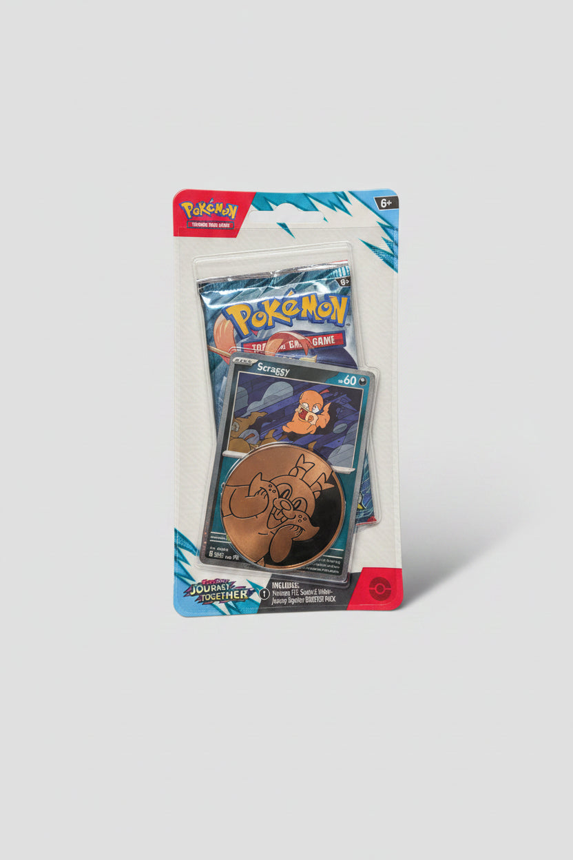 Scarlet & Violet Journey Together Scraggy Checklane Blister Pack (1 Booster Pack, Scraggy Promo Card & Coin)